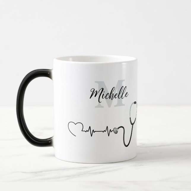 Initial Stethoscope Heartbeat Retirement Keepsake Magic Mug (Left)