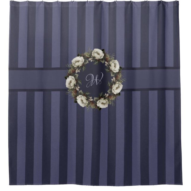 Initial Stripe Elegant Winter Garden Floral Wreath (Front)