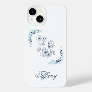 Initial "T" Blue Monogram Calm Floral Case-Mate iPhone 14 Case