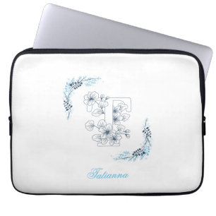 Initial "T" Blue Monogram Calm Floral Laptop Sleeve