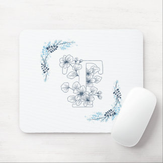 Initial "T" Blue Monogram Calm Floral Mouse Pad