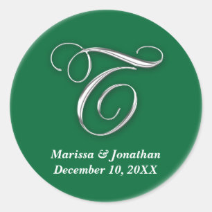 Initial T green monogram custom name favour seal