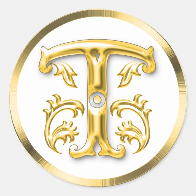 Initial T Round Sticker in Gold (Front)