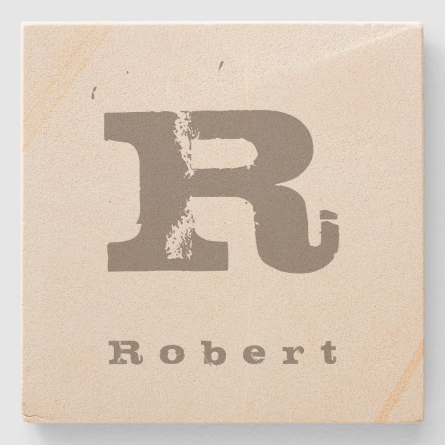 Initial Template Modern Design Monogram Sandstone Stone Coaster (Front)