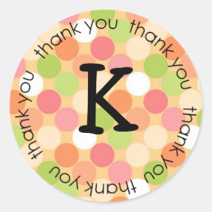 Initial thank you sticker- orange, pink (#LABL003) Classic Round Sticker