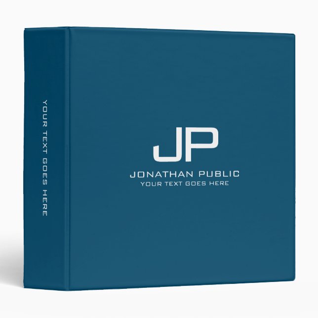 Initial Trendy Ocean Blue Template Monogrammed Binder (Front/Spine)