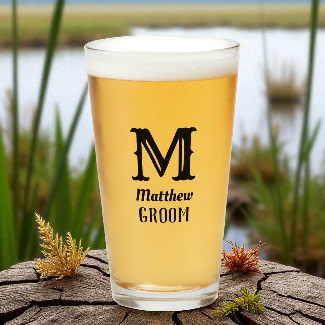 Initial Typography Modern Monogrammed Groom Glass (Creator Uploaded)