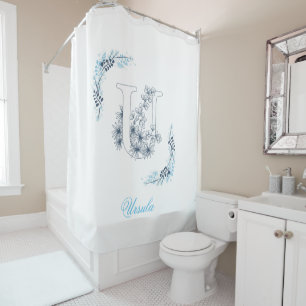 Initial "U" Blue Monogram Calm Floral