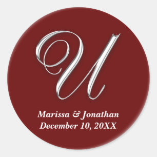 Initial U wine red monogram custom name favour sea Classic Round Sticker