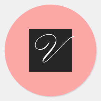 Initial V Black and Pink - Customize - Customized Classic Round Sticker