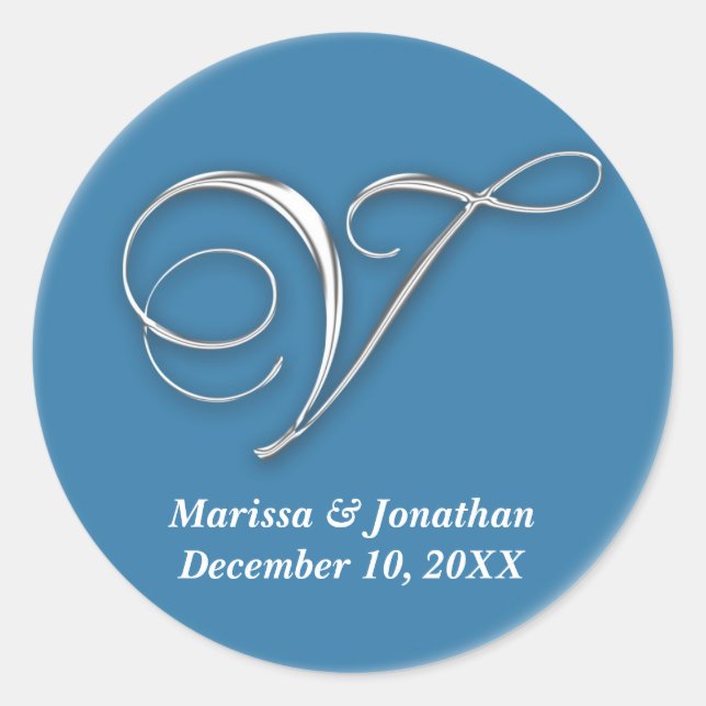 Initial V blue monogram custom name favour seal (Front)