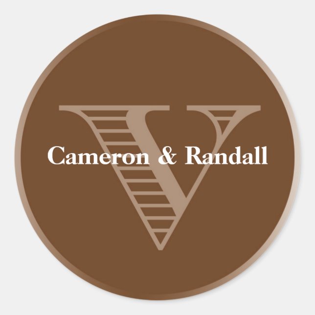 Initial V brown monogram name tag party favour (Front)