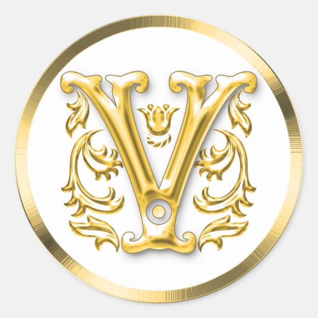 Initial V Round Sticker in Gold (Front)