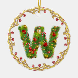 initial W monogrammed christmas ornament - circle