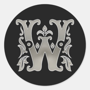 Initial W Round Sticker in silver