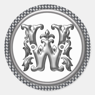 Initial W Round Sticker in Silver
