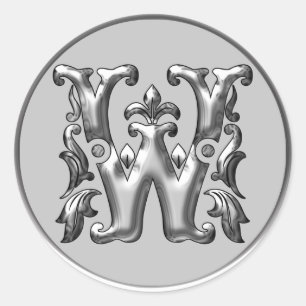 Initial W Round Sticker in silver