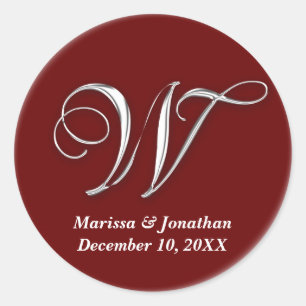 Initial W wine red monogram custom name favour sea Classic Round Sticker
