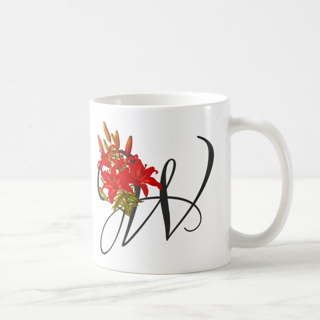 Initial W, Wood Lily Coffee Mug (Right)