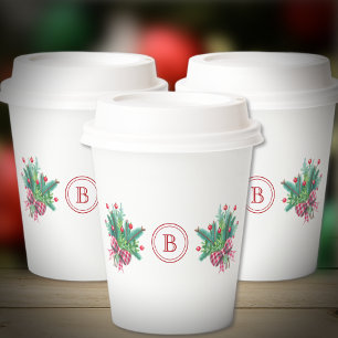 Initial, Watercolor Berries & Greenery Bouquet Paper Cups