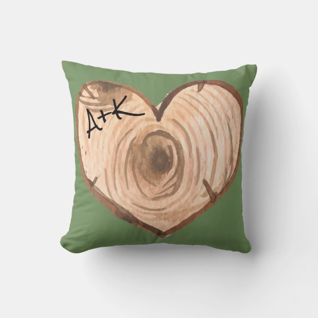Initial Wood Heart Pillow (Front)