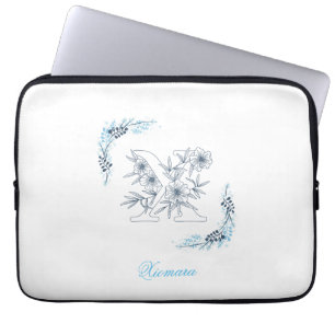 Initial "X" Blue Monogram Calm Floral Laptop Sleeve