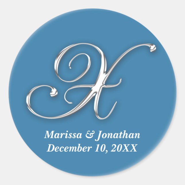 Initial X blue monogram custom name favour seal (Front)