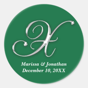 Initial X green monogram custom name favour seal