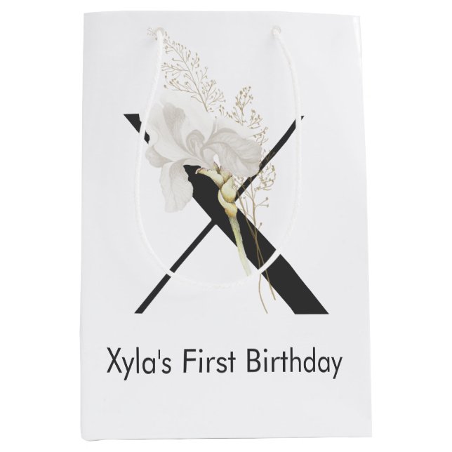 Initial X With Soft colour flower Medium Gift Bag (Front)
