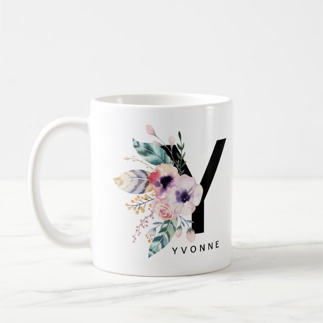 Initial 'Y' Alphabet Mug Monogram Boho Watercolour (Left)