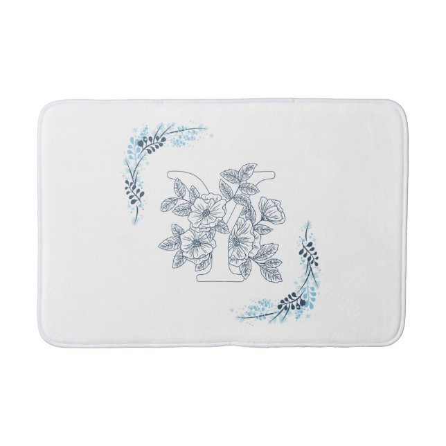 Initial "Y" Blue Monogram Calm Floral Bath Mat (Front)