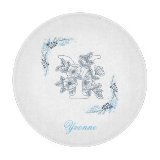 Initial "Y" Blue Monogram Calm Floral Cutting Board