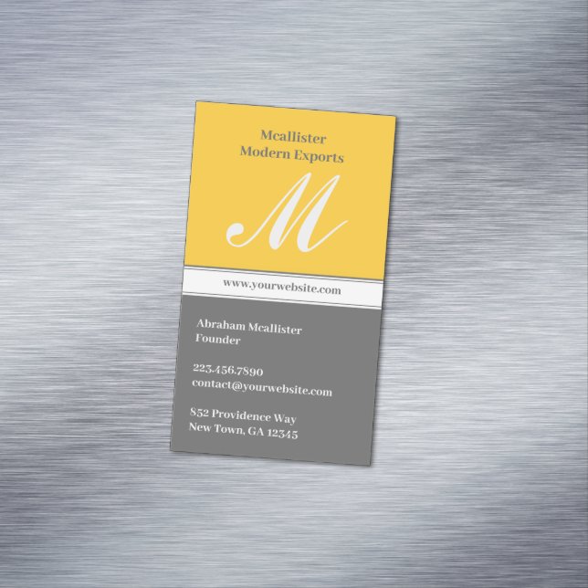 Initial Yellow Grey Magnetic Business Card (In Situ)