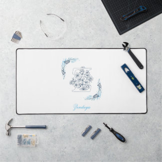 Initial "Z" Blue Monogram Calm Floral Desk Mat