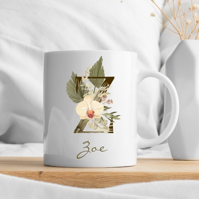Initial Z Boho Floral Orchid Greenery Custom Name Coffee Mug (Creator Uploaded)