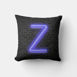 Initial Z In Neon Marquee On Brick  Throw Pillow