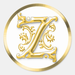 Initial Z Round Sticker in Gold