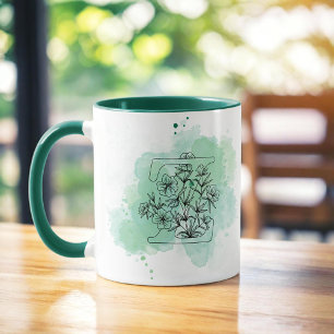 Initial Z Watercolor Monogram Green Botanical  Mug
