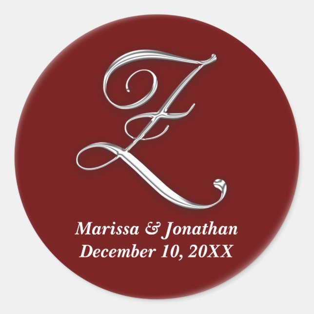 Initial Z wine red monogram custom name favour sea Classic Round Sticker (Front)