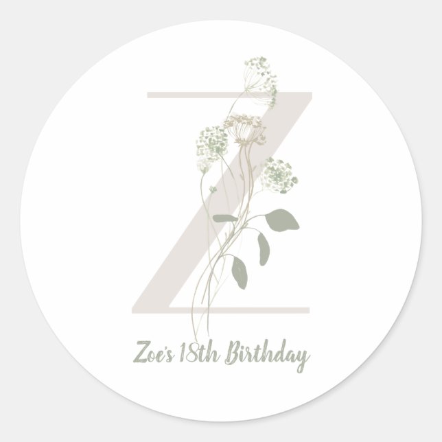 Initial Z With Soft colour flower Custom Classic Round Sticker (Front)
