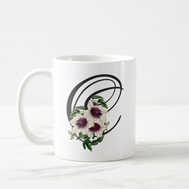Initiale C, Vintage Clematis Coffee Mug (Gauche)
