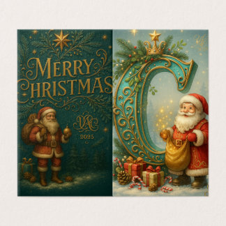 Initiale dorée C avec Père Noël et couronne