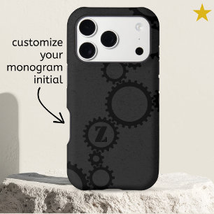 Initiale monogrammée Cool Black Grunge Cogs & Gear