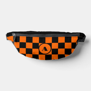 Initiale noire Black and Sunset Orange À damiers