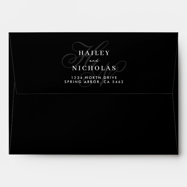 Initiales chic et minimal | Enveloppe Mariage noir (Dos (Haut rabat))