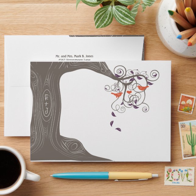 Initiales Dans Les Enveloppes Orange Gris Violet A (Desk)