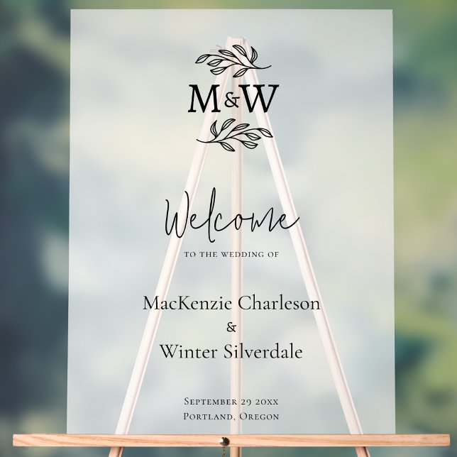 Initiales de monogramme de couple de mariage botan (Modern minimalist wedding couple monogram initial wedding welcome sign)