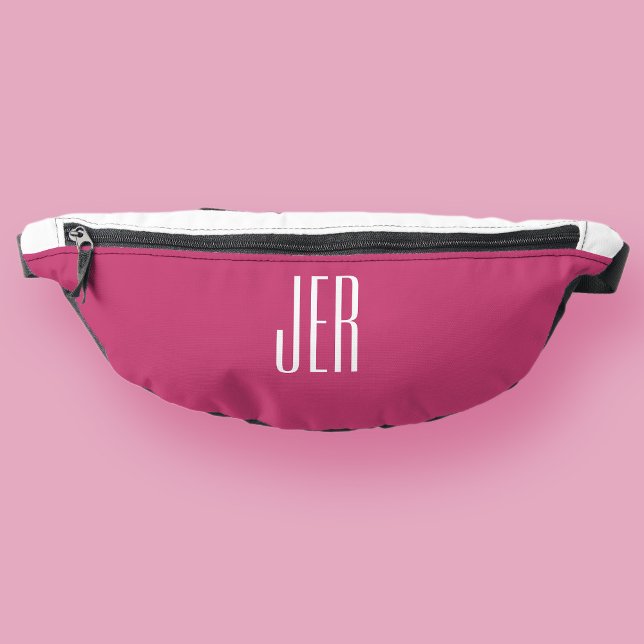 Initiales de monogramme moderne personnalisables R (Customizable Modern Monogram Initials Pink White Fanny Pack)