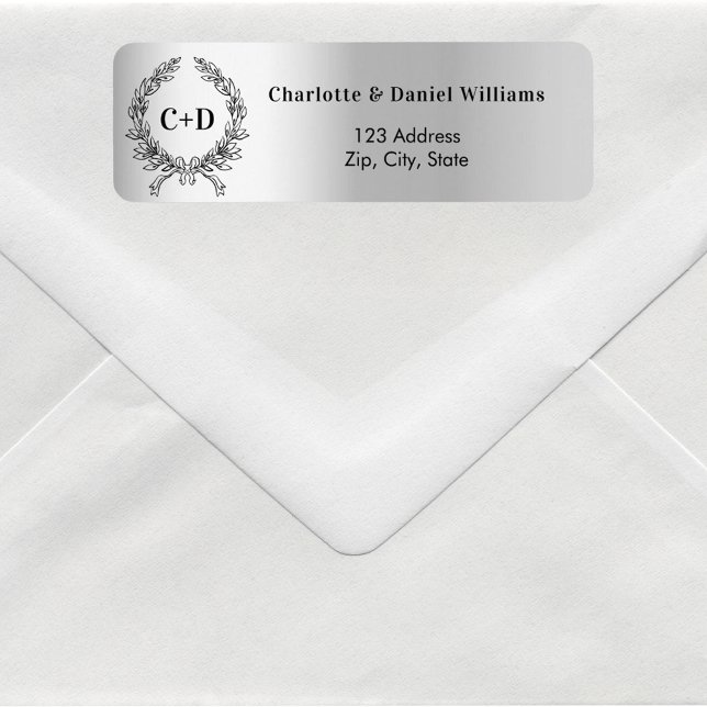 Initiales du marié en argent Adresse de retour du  (Créateur téléchargé)