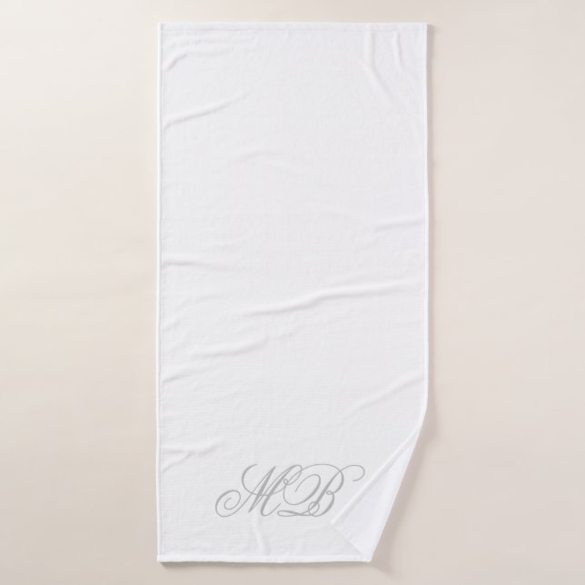 Initiales gris Élégant Monogramme Blanc (Serviette de bain)